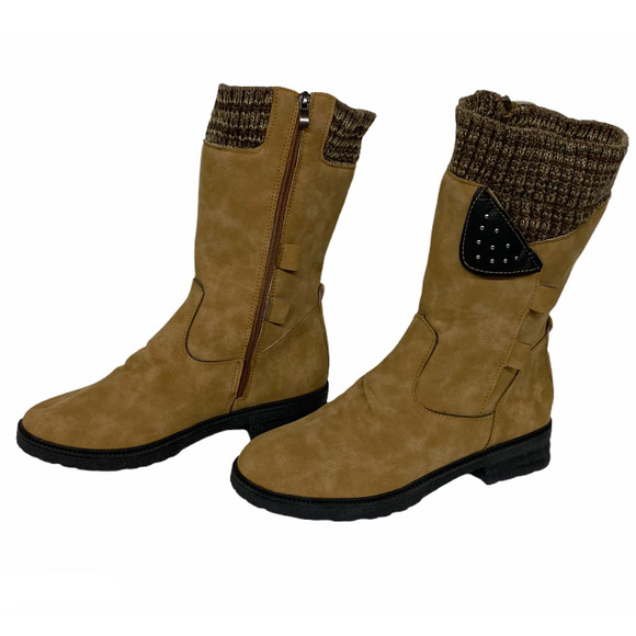 Butiti Shoes - 5/$25 Butiti Tan Apricot Knit Sock Accent Mid Calf Boots 7.5